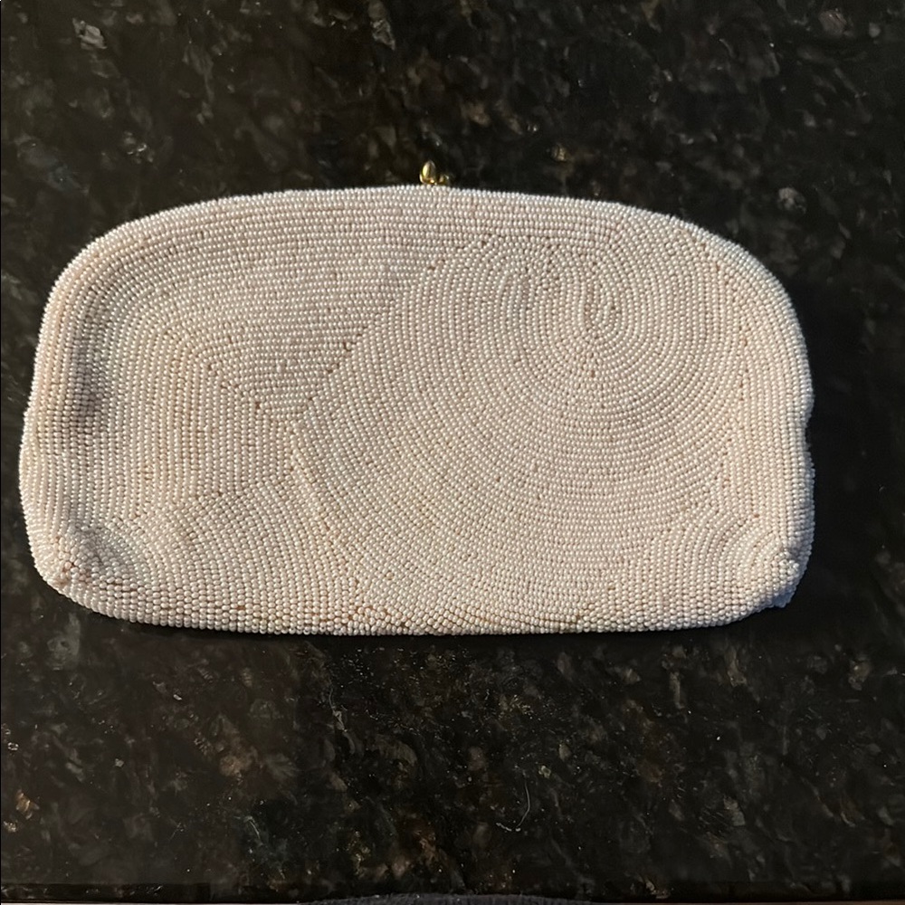 Elegant Vintage Saks Fifth Avenue Beaded Clutch in Cream
